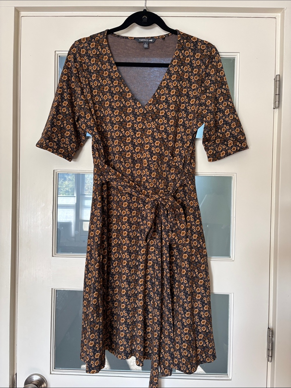 Toad & Co Cue Cafe Dress in Black, Brown and Yellow Floral